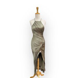 Halter Ruched Maxi Dress in Olive
